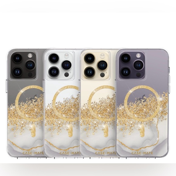 CASE-MATE Karat Gold Glitter Grey Marble Granite MagSafe iPhone 15 PRO MAX Case - Picture 7 of 16